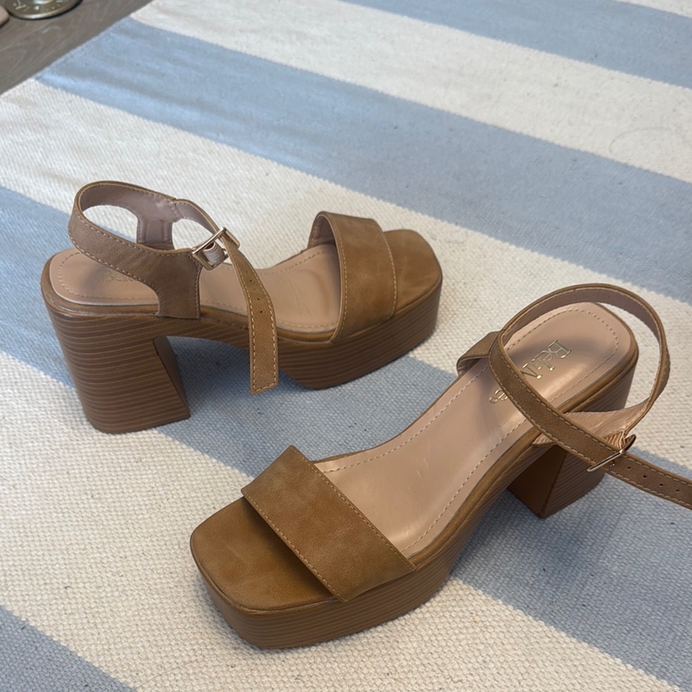 Bella Marie Brown Platform Sandals with Chunky Heel